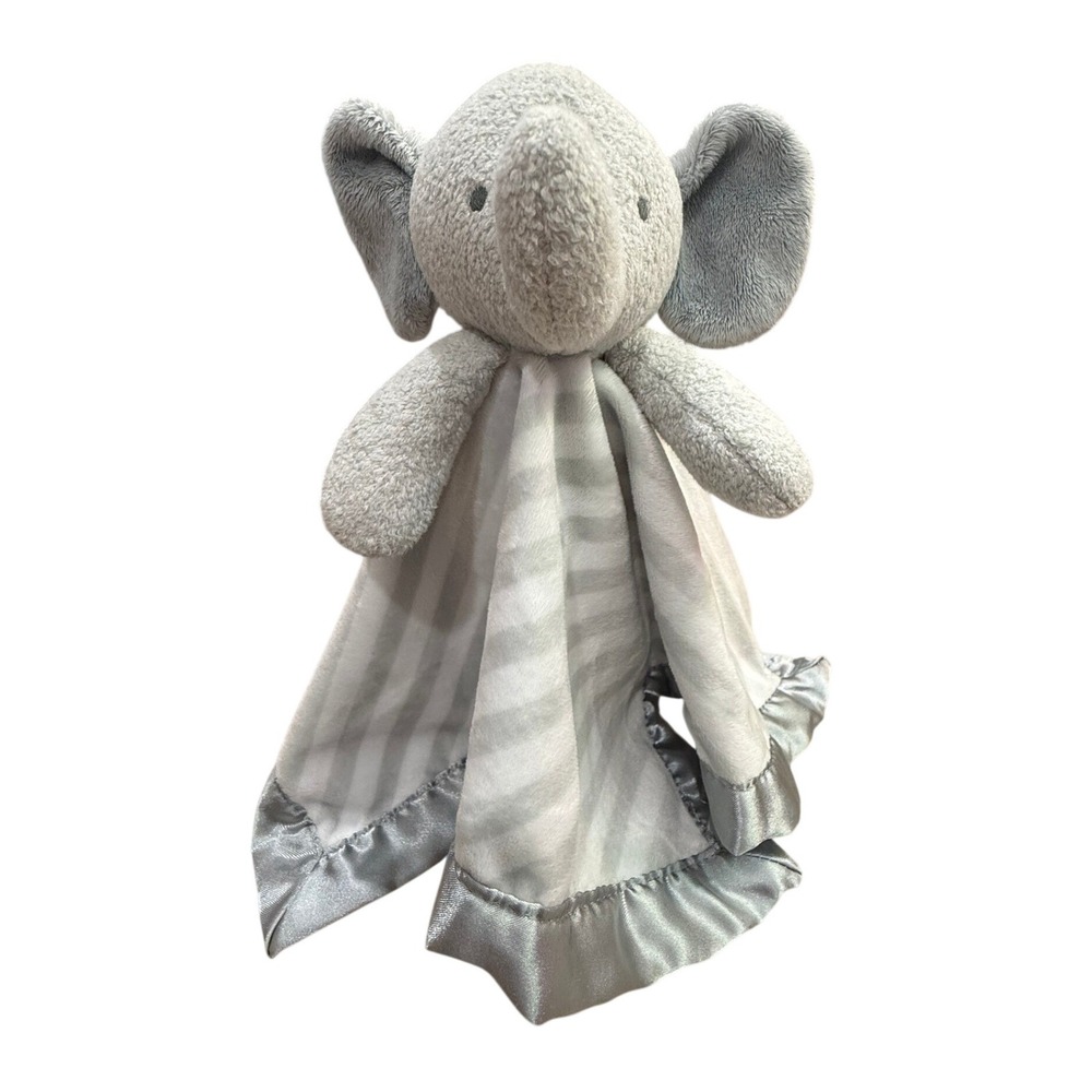 Cloud Island Elephant Security Blanket Baby Grey Striped Satin Lovey